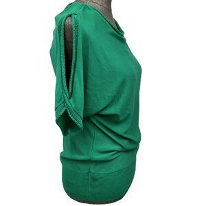 Chicos 2 M Sweater Rayon Sweater Solid Emerald Green Cold Shoulder Knit Pullover